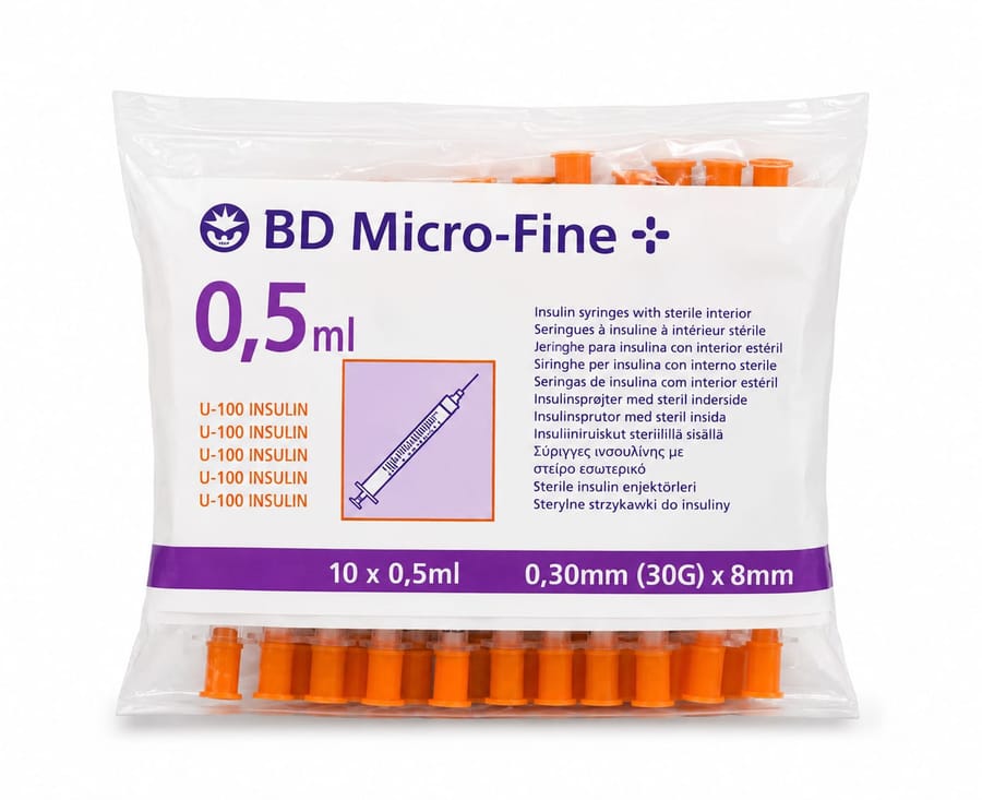Insulinespuiten 0,5ML – 30G x 8MM (10 stuks) – onderzoeksbenodigdheid, Virexa Labs
