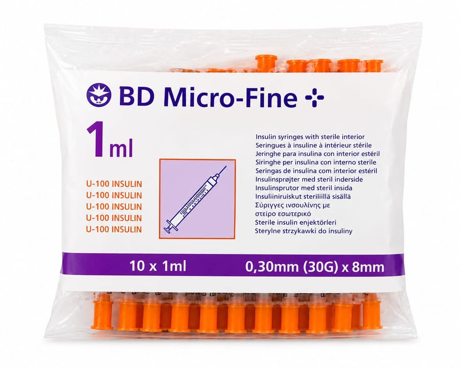 Insulinespuiten 1ML – 30G x 8MM (10 stuks) – onderzoeksbenodigdheid, Virexa Labs